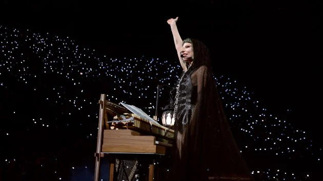 Lady Gaga shouts out fiancé during Mayhem Ball show