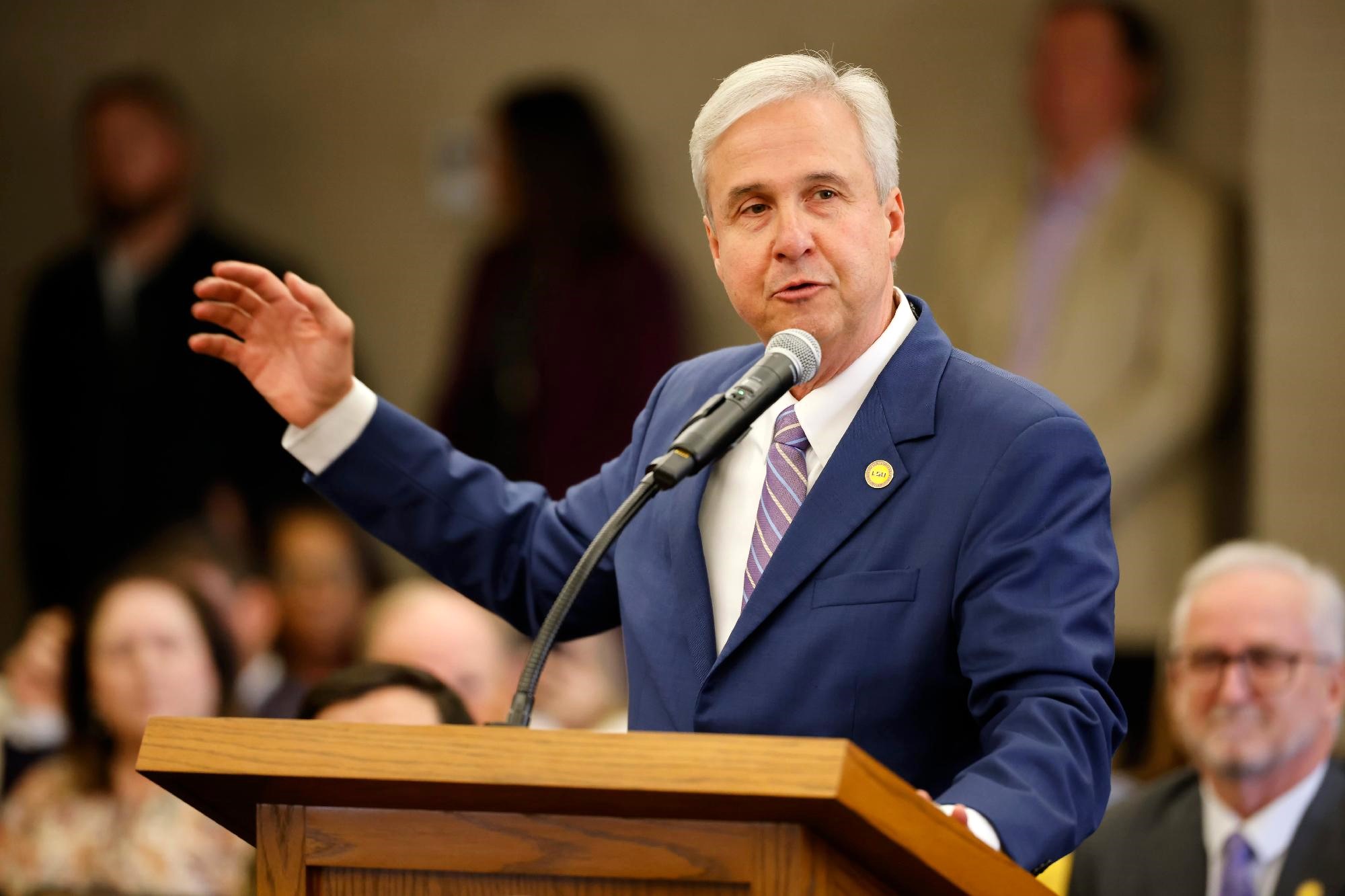 LSU System President Wade Rousse discusses financial issues involved with proposed on-campus arena