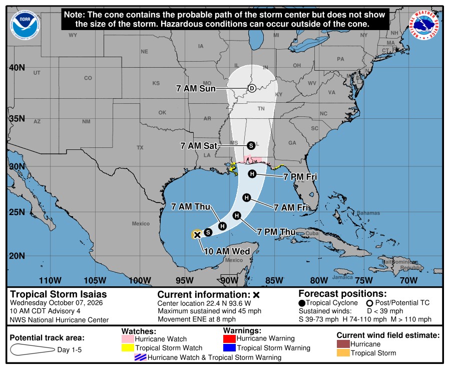 Tropical Storm Isaias predicted to avoid Louisiana